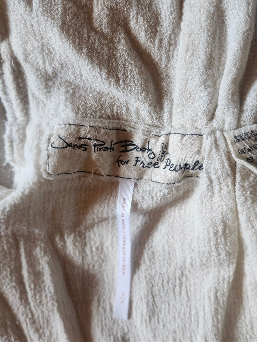 Jen's Pirate Booty For Free People Off White Wrap Tie Crop Top Puff Sleeves S - Picture 3 of 4